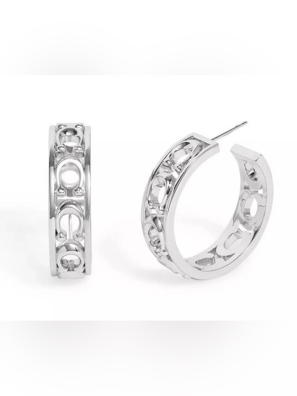 Coach Silver-Tone Signature Cutout Hoop Earrings